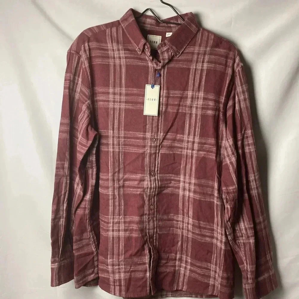 NWT ROWN MENS SIZE LARGE MUTED MAROON PLAID SOFT FLANNEL SHIRT BUTTON FRONT - Picture 2 of 13